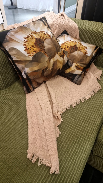 Earth Tone Painterly Peony throw pillowcase